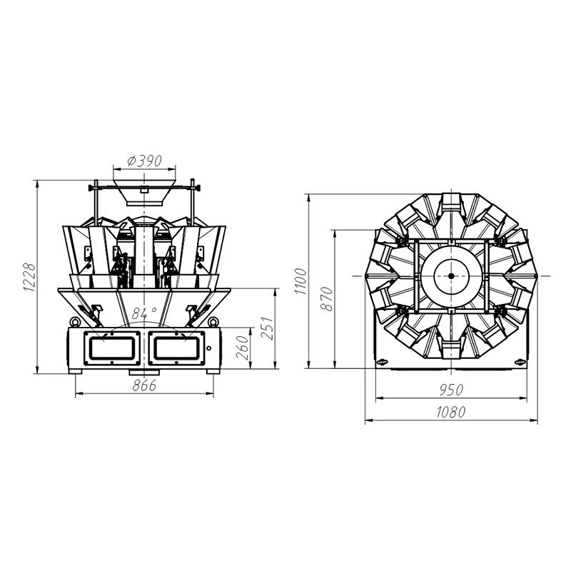 10 heads multihead weigher with carbon steel