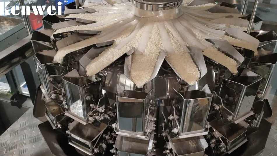 Máquina de embalagem de balança multicabeça de alta velocidade de 16 cabeças para arroz
